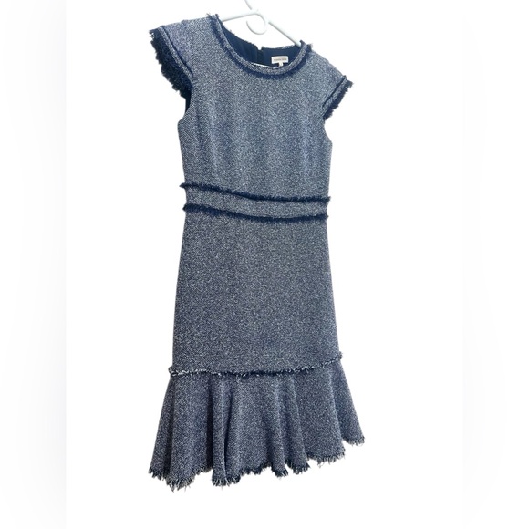 Rebecca Taylor Tweed Ruffle Dress Women 6 Blue Knee Length Preppy Office Classic - Picture 14 of 16